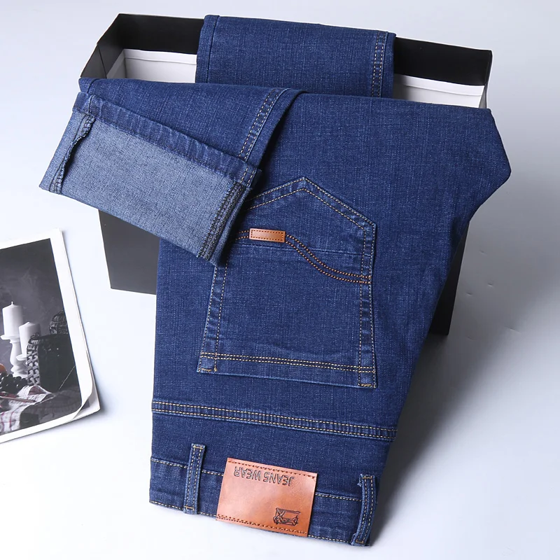 2025 nouveaux hommes mode affaires Jean Style classique décontracté Stretch mince Jean pantalon mâle marque Denim pantalon noir bleu