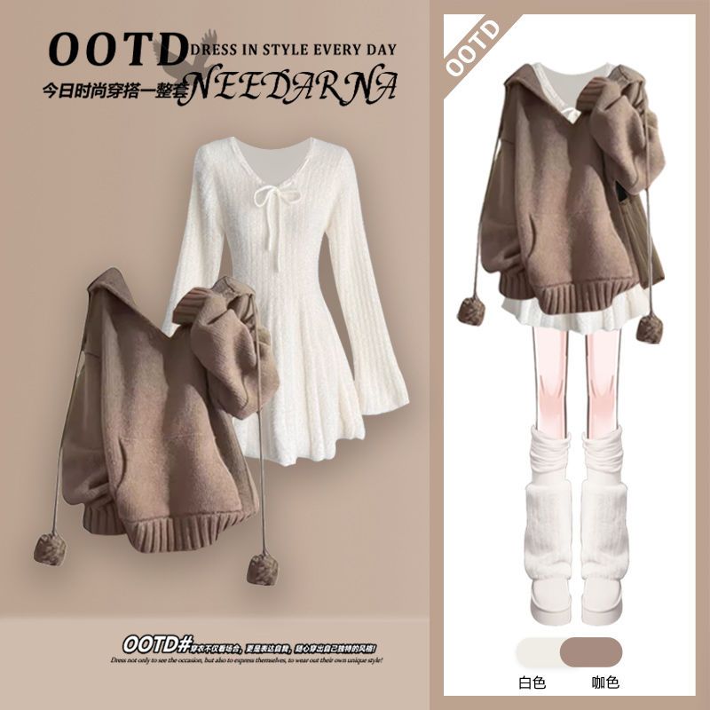 Printemps automne pull tenues femmes Vintage élégant décontracté tricoté pull mince Mini robe deux pièces ensemble