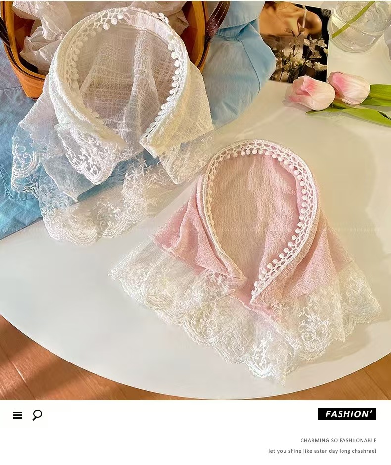 1 pièce Bandeau foulard en dentelle blanche intégré, foulard triangulaire français, chapeau foulard carré, style campagnard, accessoire capillaire pour femme
