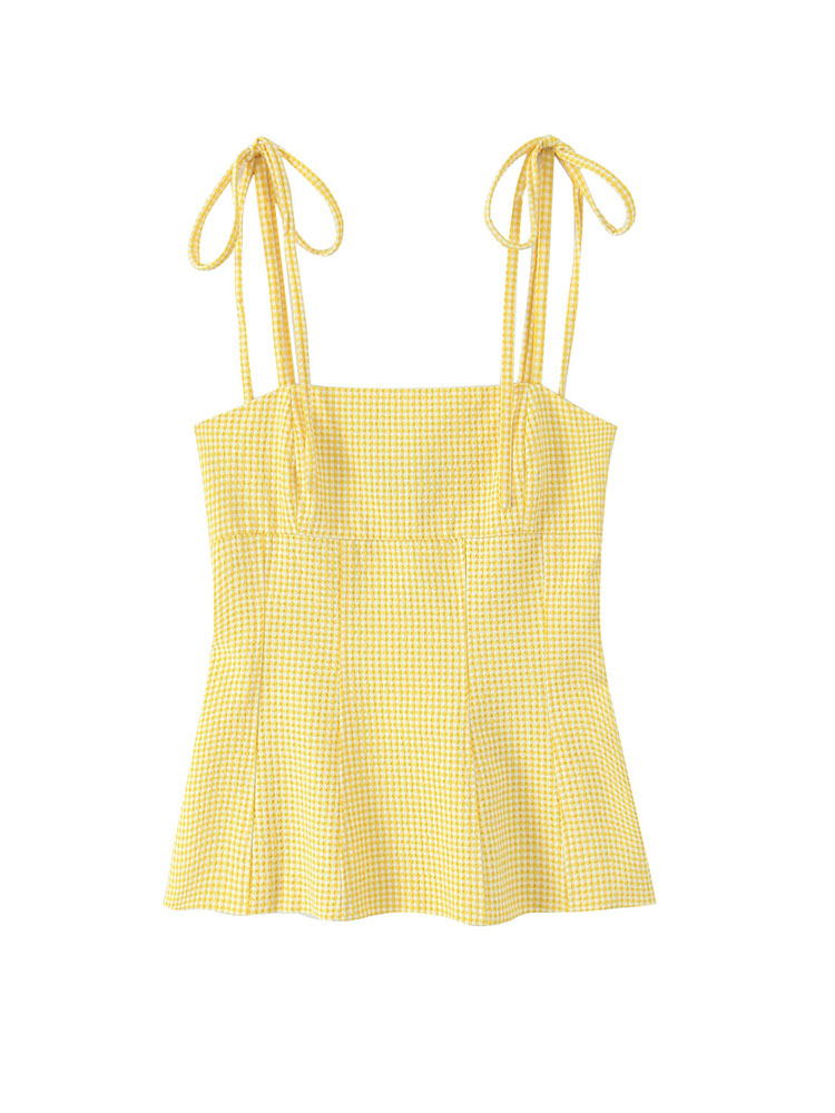 Débardeur ajusté avec nœuds pour femmes, col droit, fines bretelles, Camisole, haut d'été à la mode