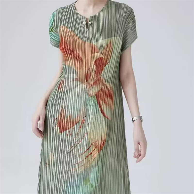 Robe plissée imprimée vent National pour femmes, Cheongsam amélioré à fleurs, Slim, ample, mode rajeunissante, mode été, nouvelle collection
