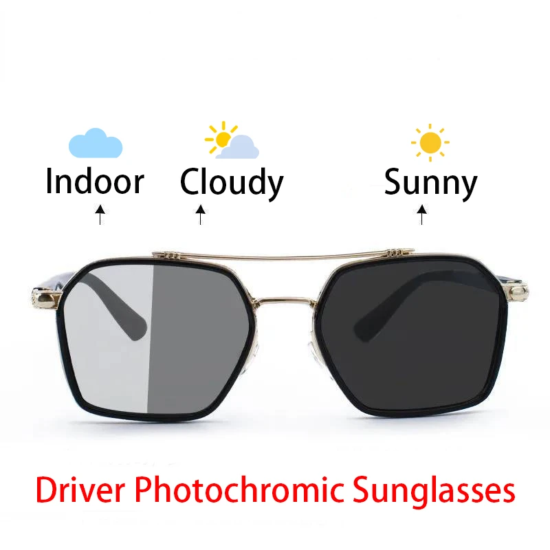 Lunettes de soleil photochromiques pour femmes/hommes, monture métallique UV400, lunettes de mode