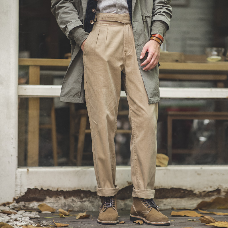 Maden Vintage réglable taille haute Gurkha pantalon kaki décontracté Cargo pantalon de travail classique pantalon droit pour hommes printemps automne