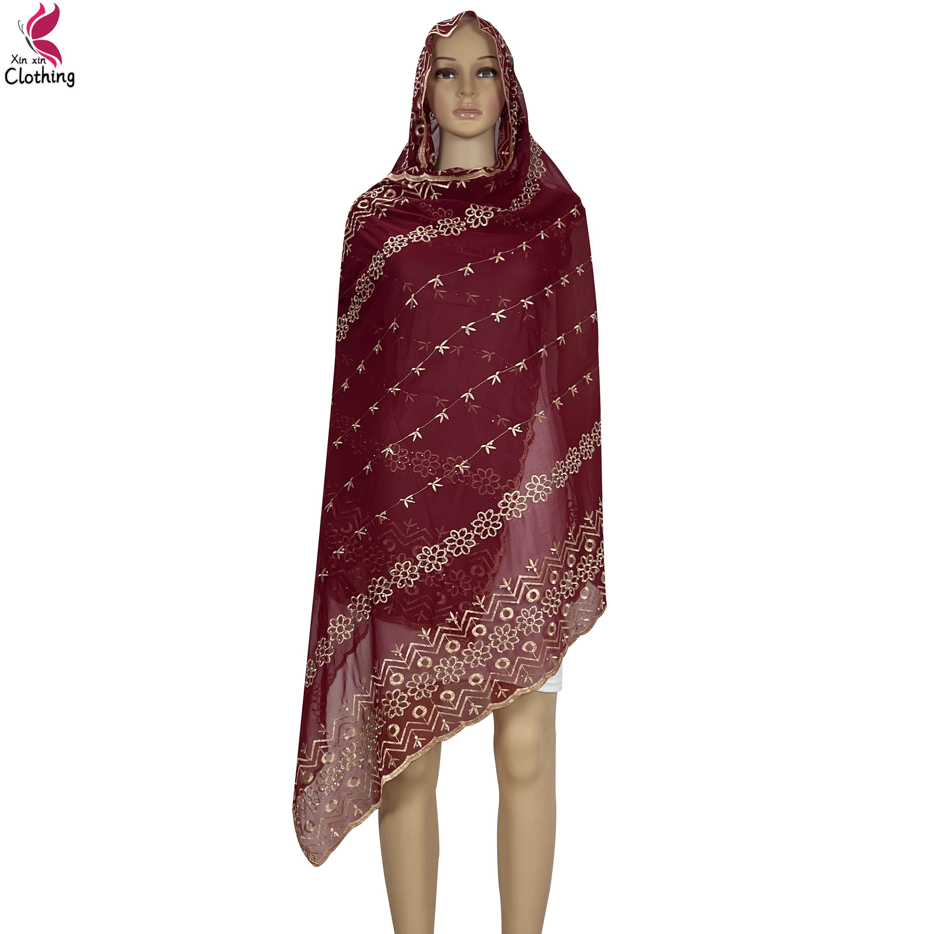 Écharpes en mousseline de soie pour femmes, hijab musulman, châles de ramadan de Dubaï, broderie de diamants, doux, africain, haute qualité, nouveau