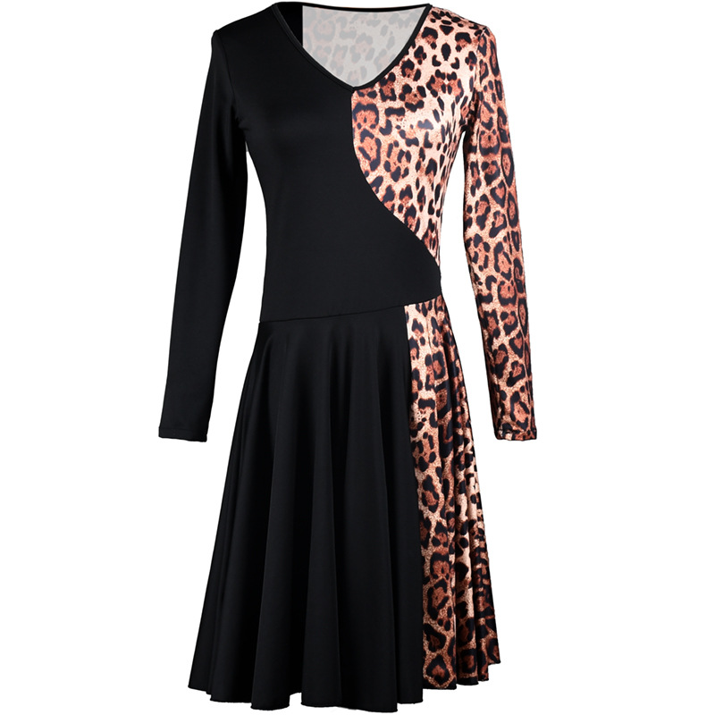 Robe de danse latine à manches longues pour femmes adultes, ceinture, léopard, vêtements de salle de Rh, vêtements de danse Régions ba, automne, hiver, 2025