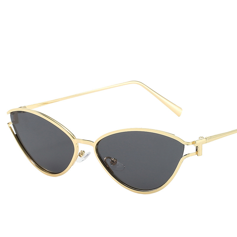 Lunettes de soleil œil de chat pour femmes, marque de luxe, monture métallique Unique, marron, tendance, UV400, nuances Vintage, 2042