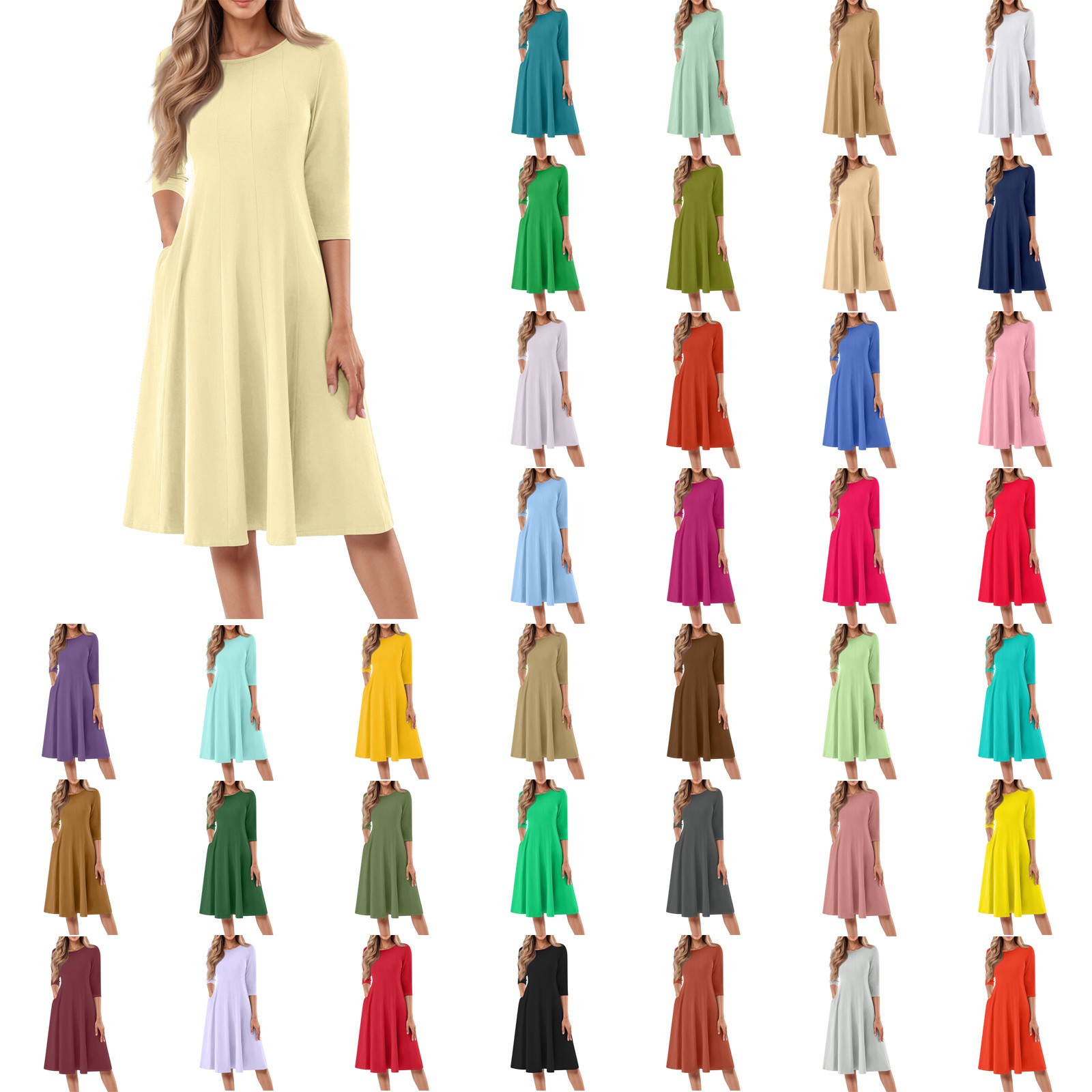 Manches longues t-shirt robes pour femmes poches décontracté ample balançoire Robe femme décontracté couleur unie col rond manches longues Robe Robe