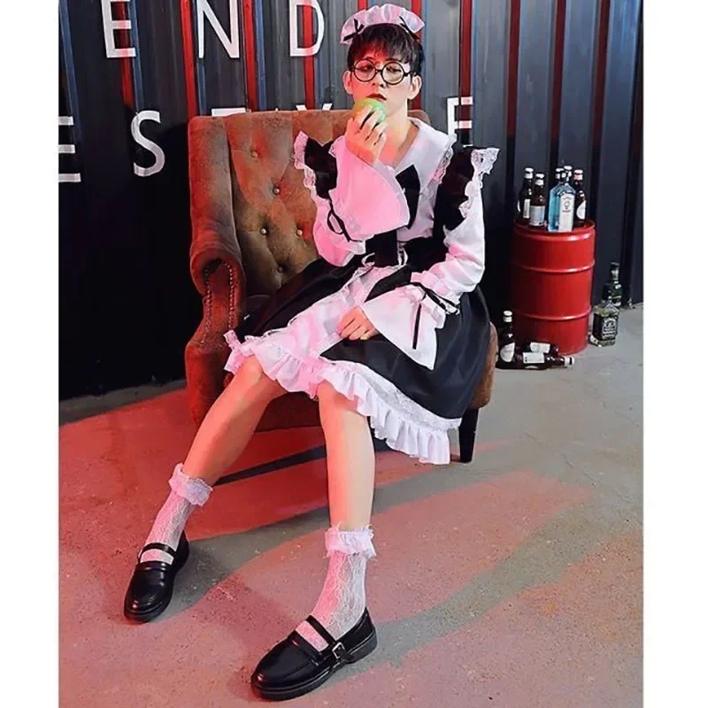 Tenue de femme de chambre Lolita Cosplay pour hommes et femmes, costume mignon, uniforme noir et blanc, robe tablier, nœud mignon, Mucama, Sexy 7.0 Kawaii 73