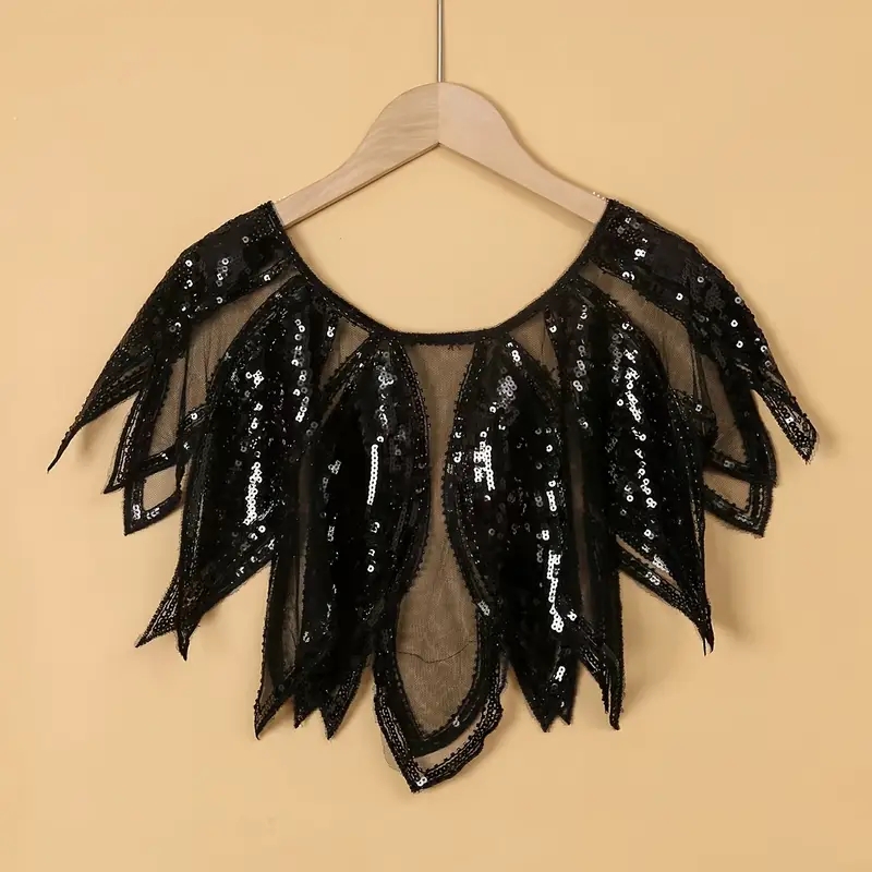 Châle d'élasticité brodé géométrique Vintage, vague volante, paillettes perlées pour femmes, fête formelle, mariage, nuit Harlem