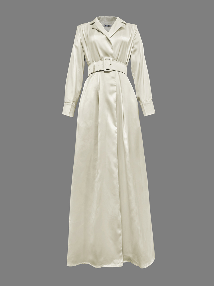 Robe de soirée blanche pour femmes, Maxi, élégante, manches longues, ample, sans ceinture, col cranté, vêtements pour femmes, nouvelle collection