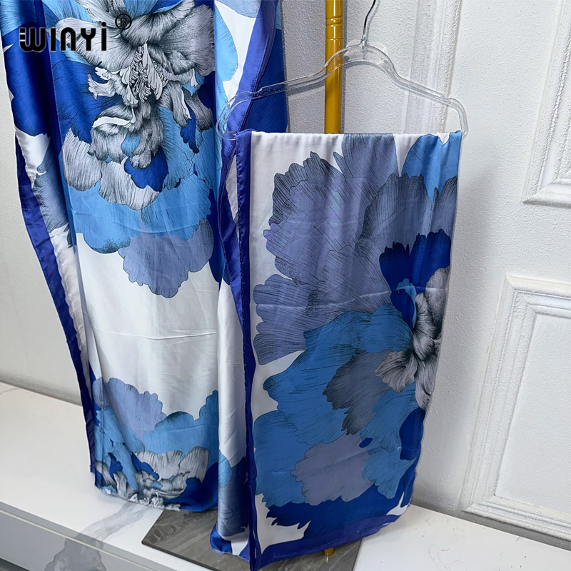 WINYI 2024 Nouvelle Robe Africaine pour Femmes, Imprimé Dashiki Bohème, Robe Longue Ample et Élégante pour Femme Musulmane, Taille Unique, Style Dubaï, avec Foulard