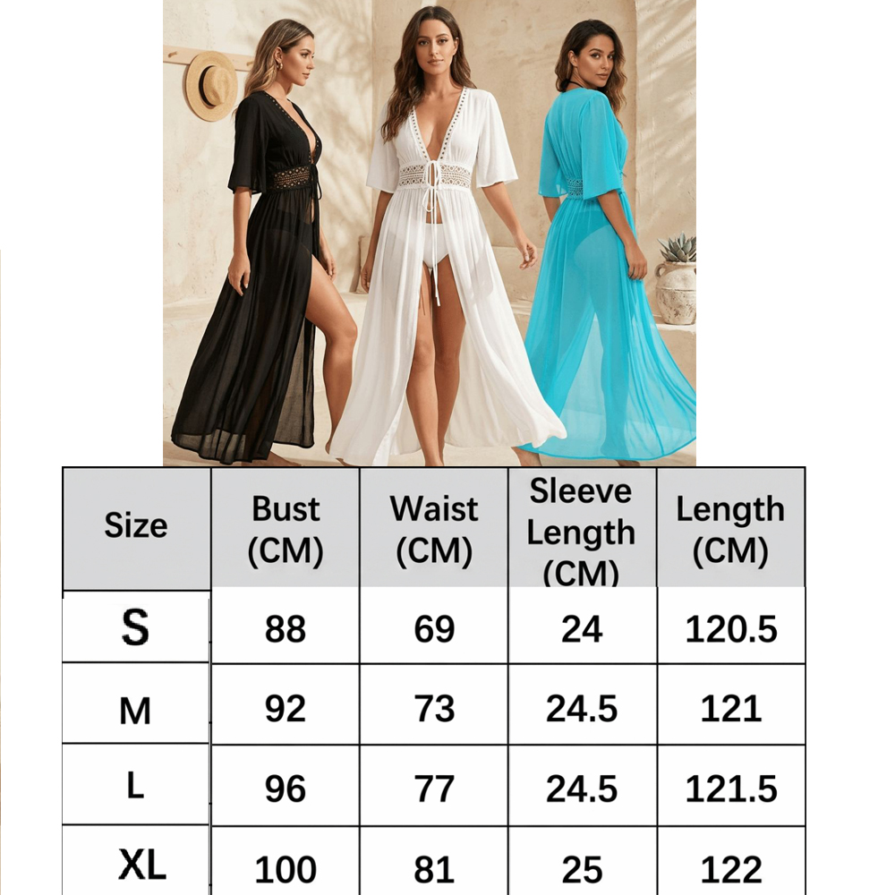 Col en V été plage couvrir à manches longues à volants Bikini crème solaire Smock vacances décontracté maillot de bain couvrir robe pour les femmes