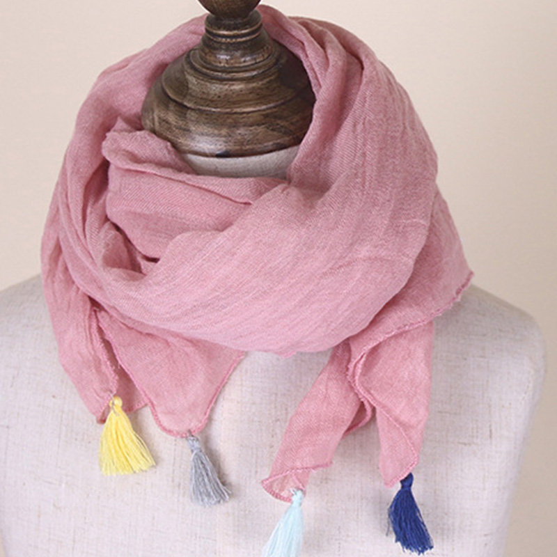 Écharpe de couleur unie pour enfants, nouvelle Version coréenne, glands sauvages, doux et respirant, en coton et lin, châle chaud pour garçons et filles, E12, printemps