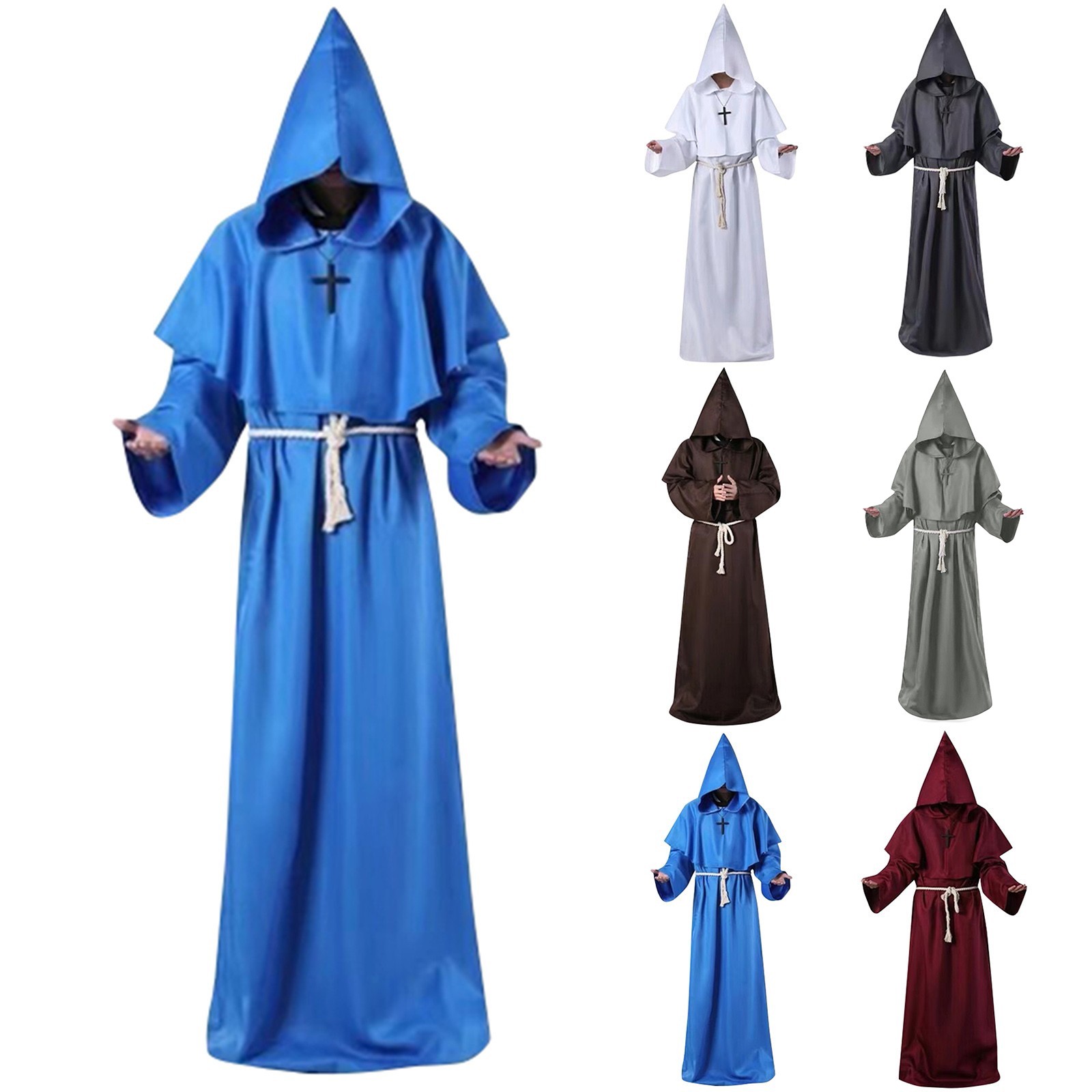 Costume de Moine Médiéval de Prairie, Robe de Magicien, Vêtements de Prêtre, d'Halloween