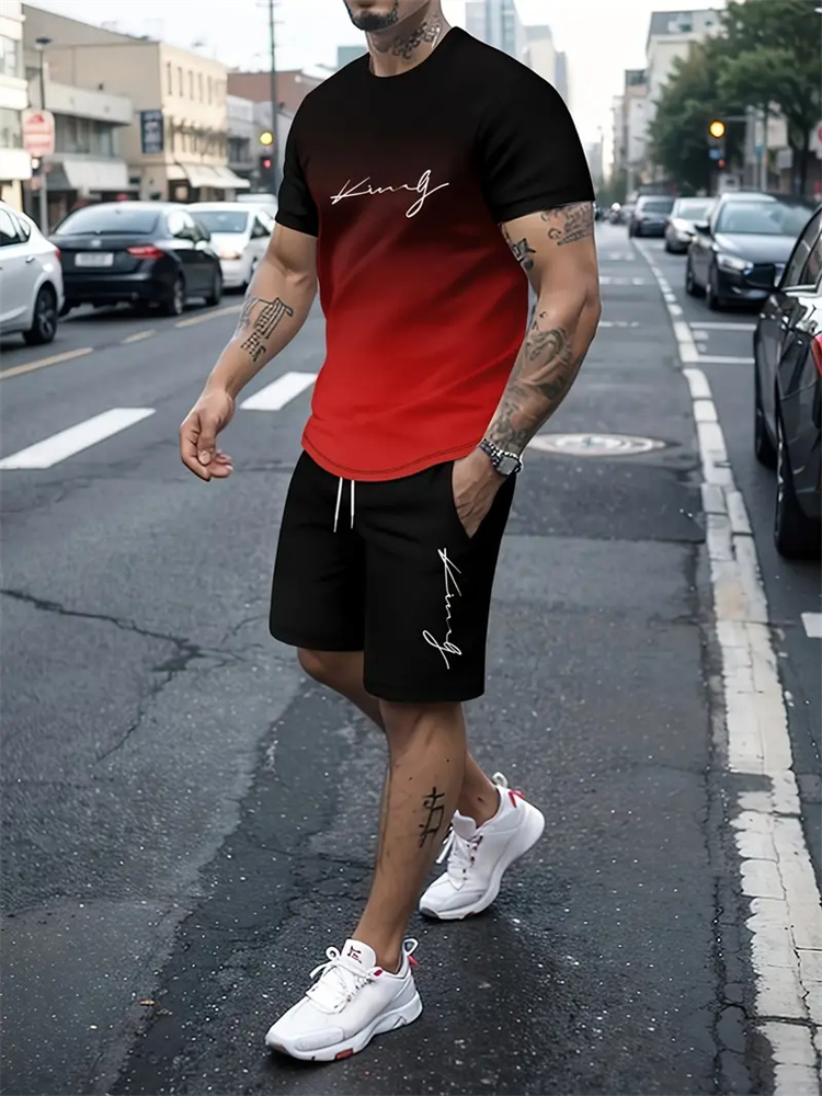2025 nouveaux vêtements de sport pour hommes d'été, vêtements de mode amples pour hommes, shorts T-shirt imprimés en 3D, ensemble de vêtements simples pour hommes, li