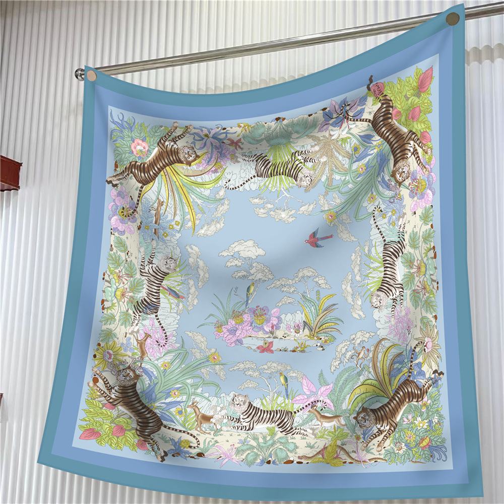 Nouvelle Écharpe de 90 cm à Imprimé Floral pour Femme, Foulard Carré en Twill, Châle de Voyage Décoratif, Protection Solaire, Mode et Élégance Printemps Automne