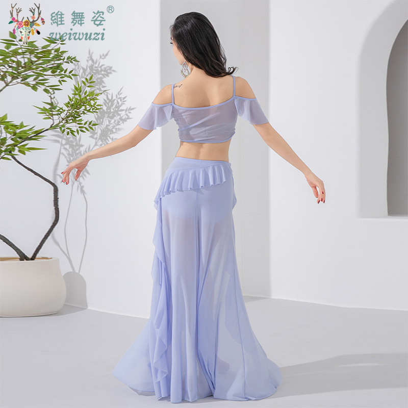 Ensemble de costumes de danse du ventre élégants pour femmes, vêtements d'entraînement doux et confortables pour l'été, haut + jupe, tenue d'entraînement de danse du ventre orientale