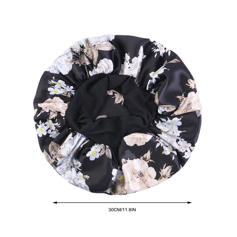 Bonnet de nuit en Satin à large bord, motif Floral, enveloppe pour cheveux, bonnet de nuit, bande élastique souple, soins capillaires, chapeau de douche, 4 pièces/lot