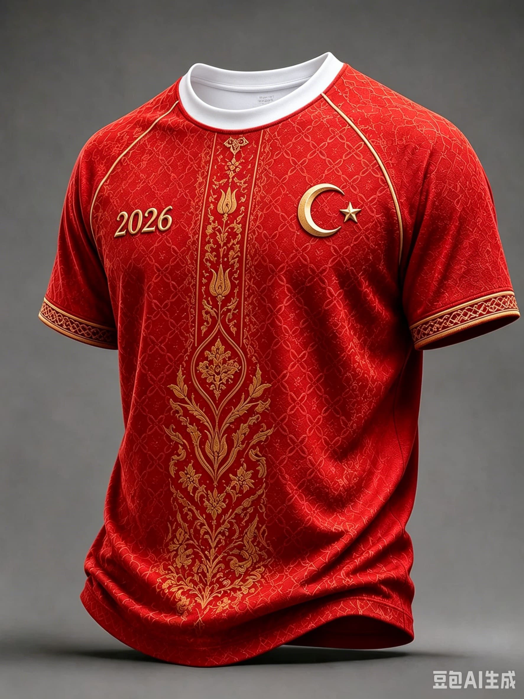 Maillot de football Turquie 2026 Rouge à imprimé floral Paisley, motif croissant et étoile TÜRKIYE, T-shirt à manches courtes pour supporters turcs
