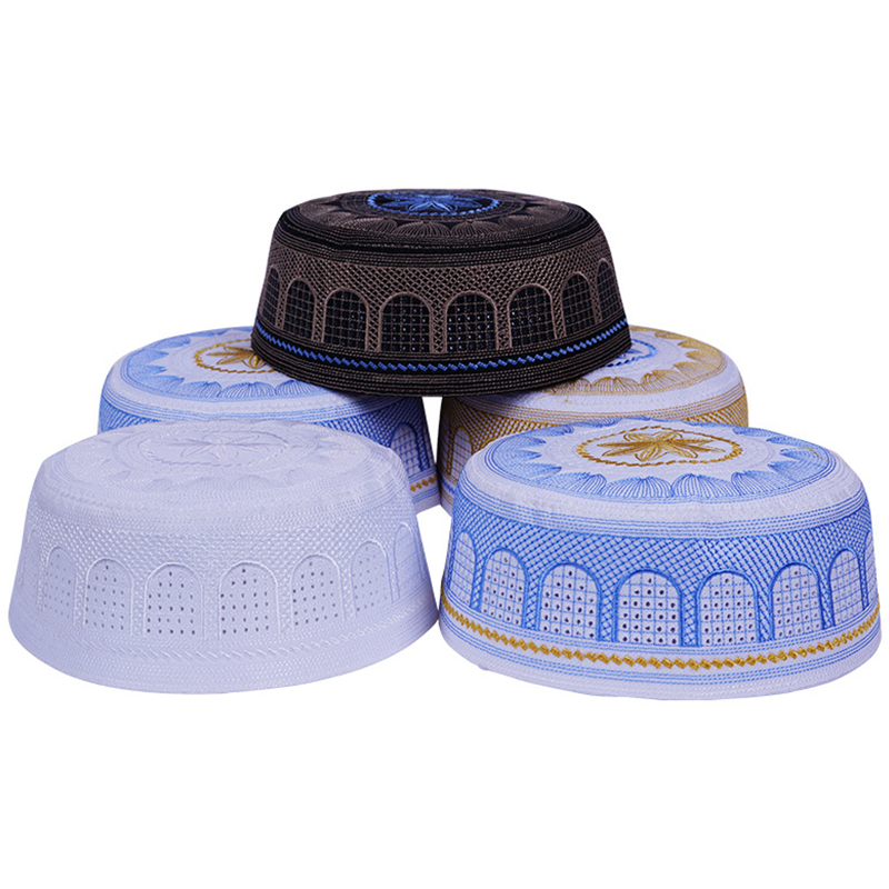 Nouveau Chapeau de Prière Musulman pour Hommes en Coton Brodé, Style Loisir, Chapeau Islamique d'Arabie Saoudite, Foulard pour Hommes, Topkippot, Turban, Chapeau Saoudien