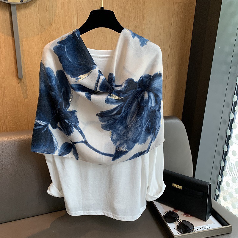 Hiver Floral encre peinture écharpe pétale frange Viscose doux coton châles 180x90 cm pour les femmes voyage décontracté musulman Hijab