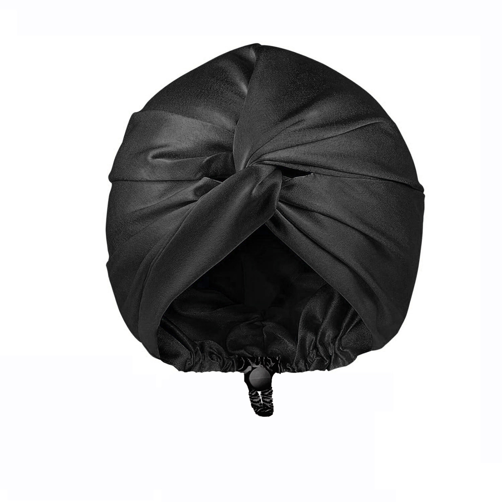Bonnet de nuit en Satin de soie pour dormir, Turban Double couche pour femmes, enveloppe de cheveux réglable pour cheveux bouclés et lisses
