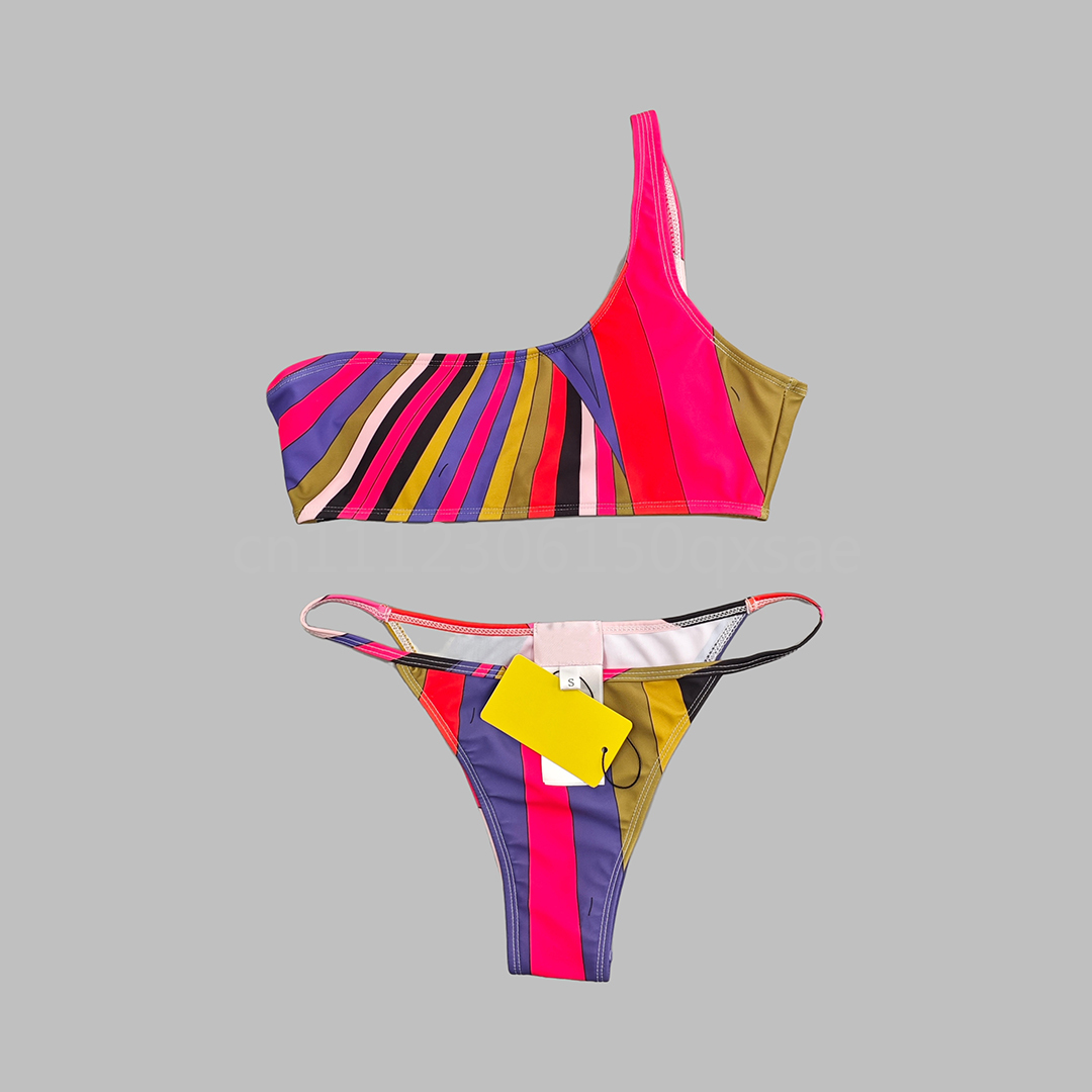 Ensembles de maillots de bain bikini asymétriques pour femmes avec foulard à logo signature, de marque de créateur, pour la plage