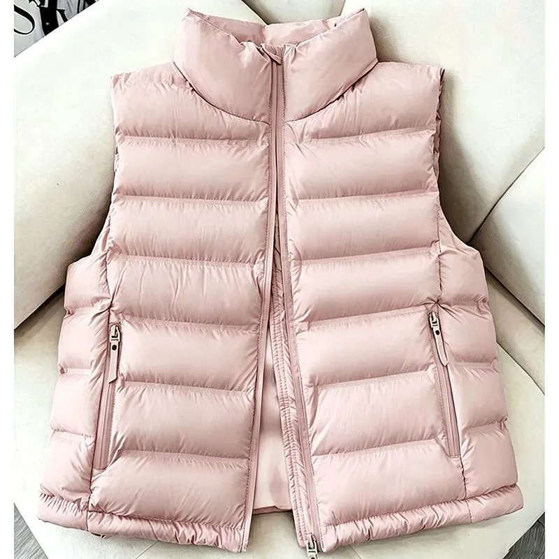 Gilet matelassé pour femme style coréen à col montant, en coton, coupe ajustée, automne-hiver, vêtement d'extérieur décontracté