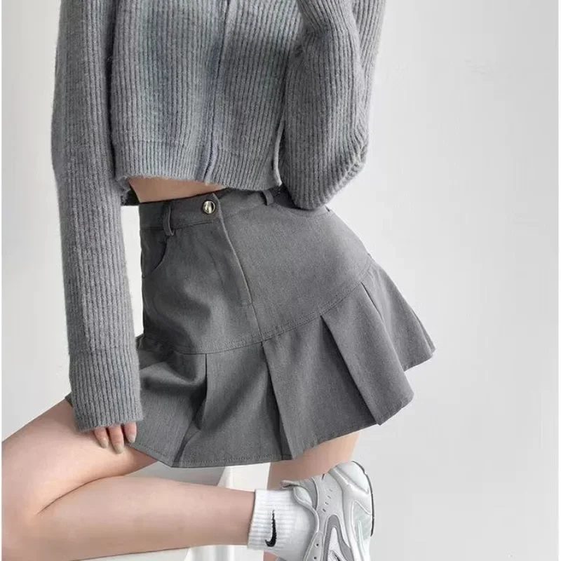 Jupes minimalistes plissées A-Line pour femmes, style preppy, chic, all-match, décontracté, taille haute, ins, monochromatique, streetwear, été, Harajuku, Y2k