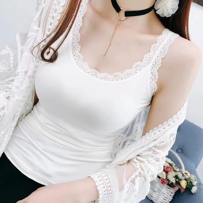 Haut d'été femmes sans manches dentelle débardeur Sexy femmes T-shirt gilet débardeurs femme gilet hauts blanc noir sous-vêtements femmes
