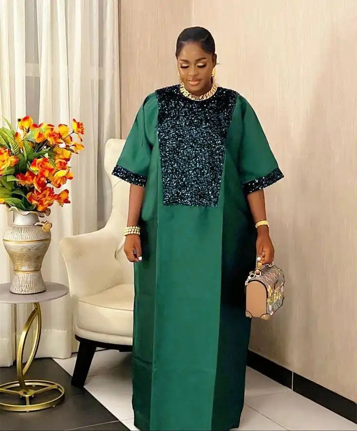 Bubu caftan robe pour église robes africaines femmes brillant paillettes traditionnel afrique vêtements longue ample Patchwork O cou robes