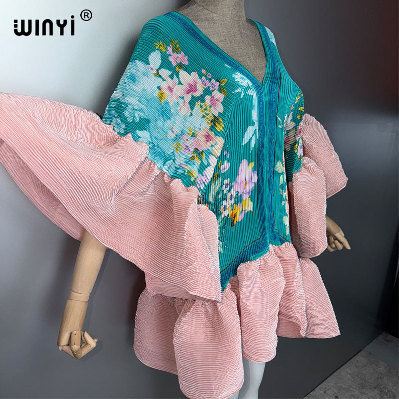 Robe Courte Plissée Élastique WINYI pour Femme, Élégante Robe de Plage, Kaftan Abaya, Mode Musulmane, Tenue de Soirée de Luxe pour Dubaï