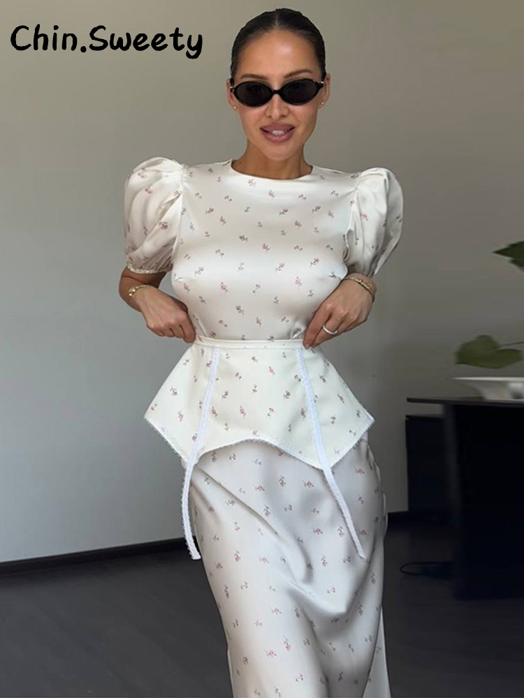 Robe longue élégante pour femme à imprimé floral 3D, col en V, manches bouffantes, patchwork, coupe trapèze, collection Printemps 2026, idéale pour les fêtes