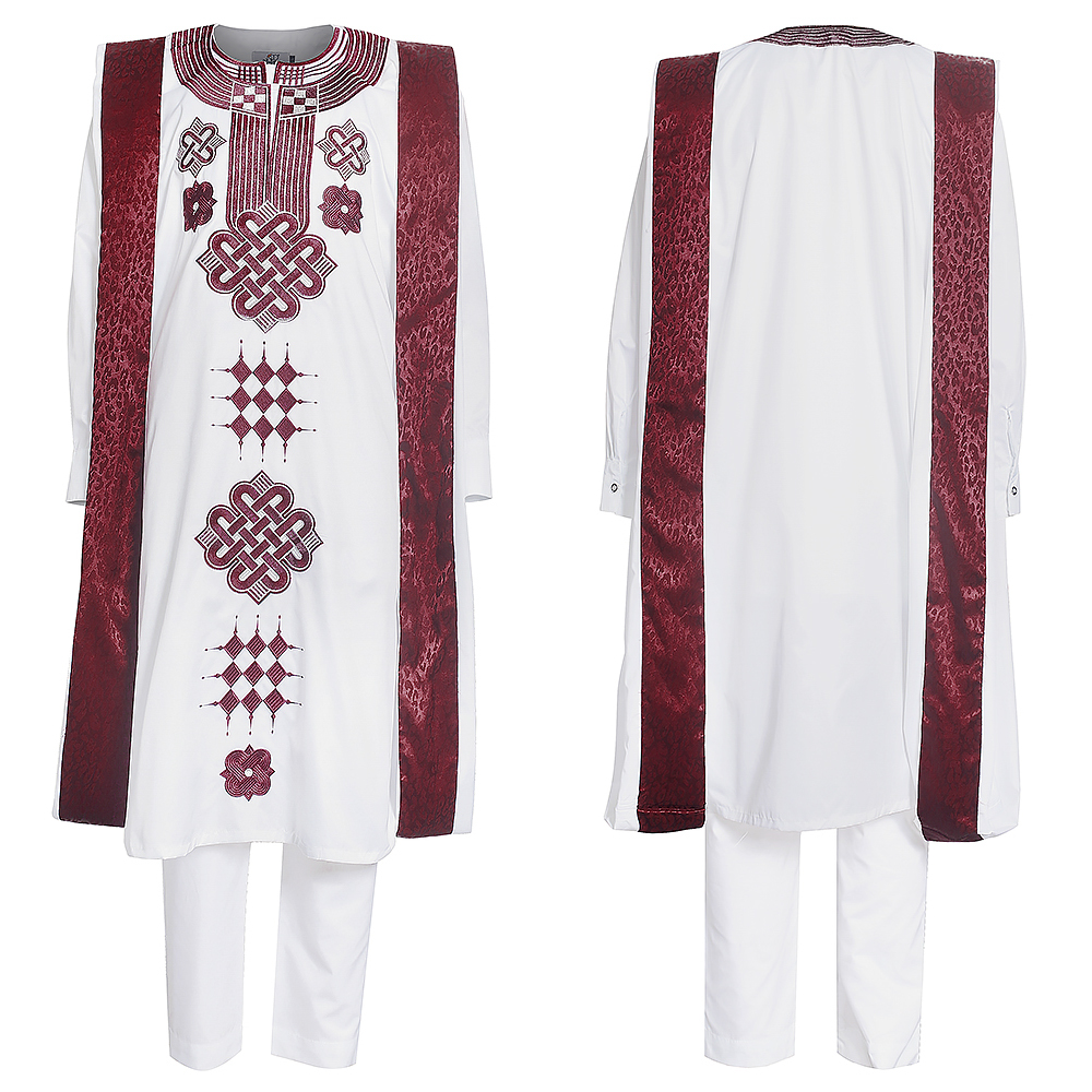 H & D-Vêtements traditionnels africains brodés pour hommes, Dashiki Agbada, tenue Ankara, chemise et pantalon de couverture, ensembles musulmans trempés, 3 pièces