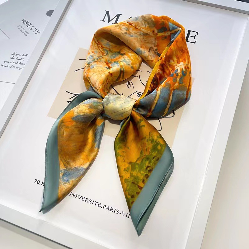 Foulard Carré à Rayures de Luxe pour Femme, Châle Rond, 70cm, pour la raq, Sauna, Hijab, Bandana, Cadeau pour Fille