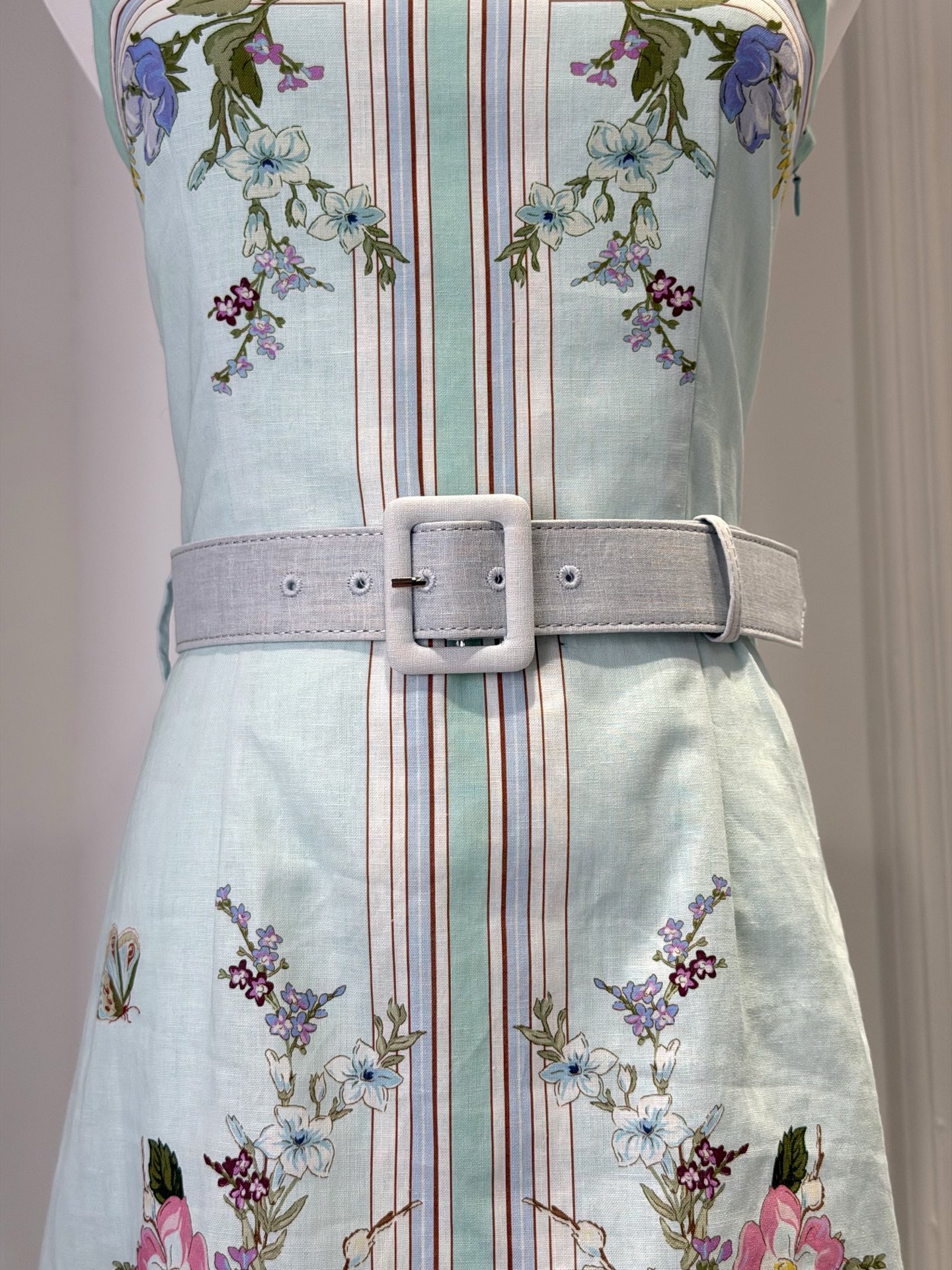Robe longue à imprimé floral pour femmes, mélange de coton, col carré, sans manches, taille haute, robe décontractée pour femmes avec ceinture