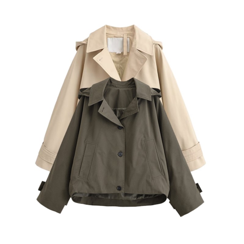 Veste coupe-vent à capuche style cape pour femme, décontractée, col à revers, manches longues, simple boutonnage, mode, coupe ample