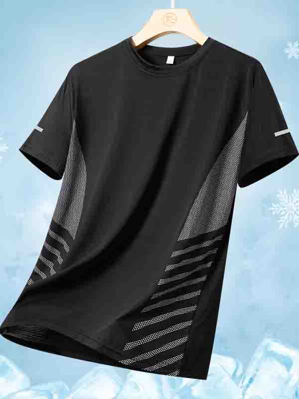 T-shirt de course pour hommes, été, en soie glacée, fin, imprimé réfléchissant, séchage rapide, manches courtes, respirant, fitness, sport, 5XL