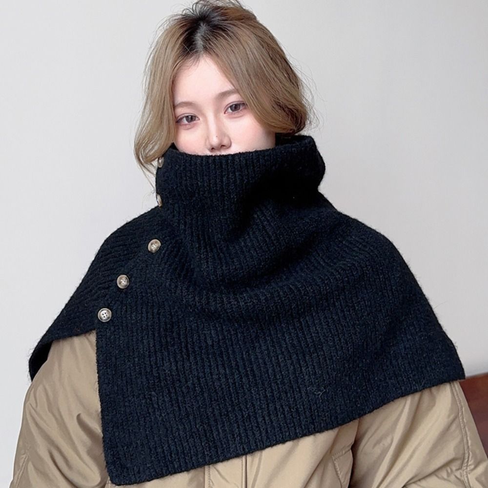 Châle tricoté à boutons simples, écharpe chaude et irrégulière à col haut, cape épaisse pour femme et fille, hiver