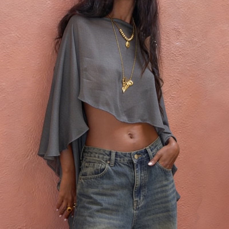 Capes en mousseline de soie pour femmes, châles en maille transparente, enveloppes asymétriques à volants, poncho fluide pour vêtements de soirée