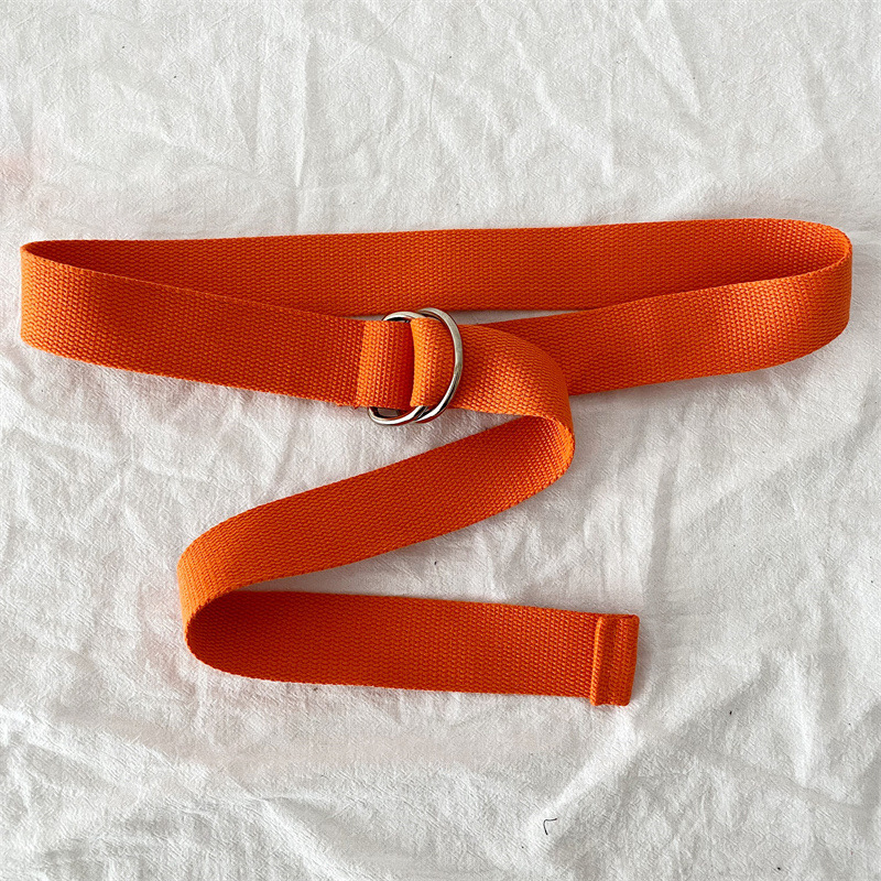 Ceinture en toile de mode couleur unie tendance alliage Double anneau boucle ceinture en plein air décontracté hommes et femmes jean décoration ceinture