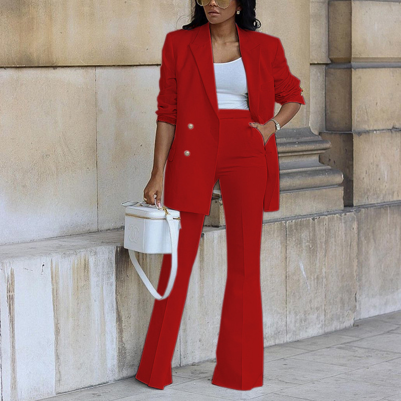 Vêtements pour femmes 2023 automne nouveau couleur unie costume décontracté pantalon à jambes larges costume deux pièces Ensemble Femme 2 Pièces été