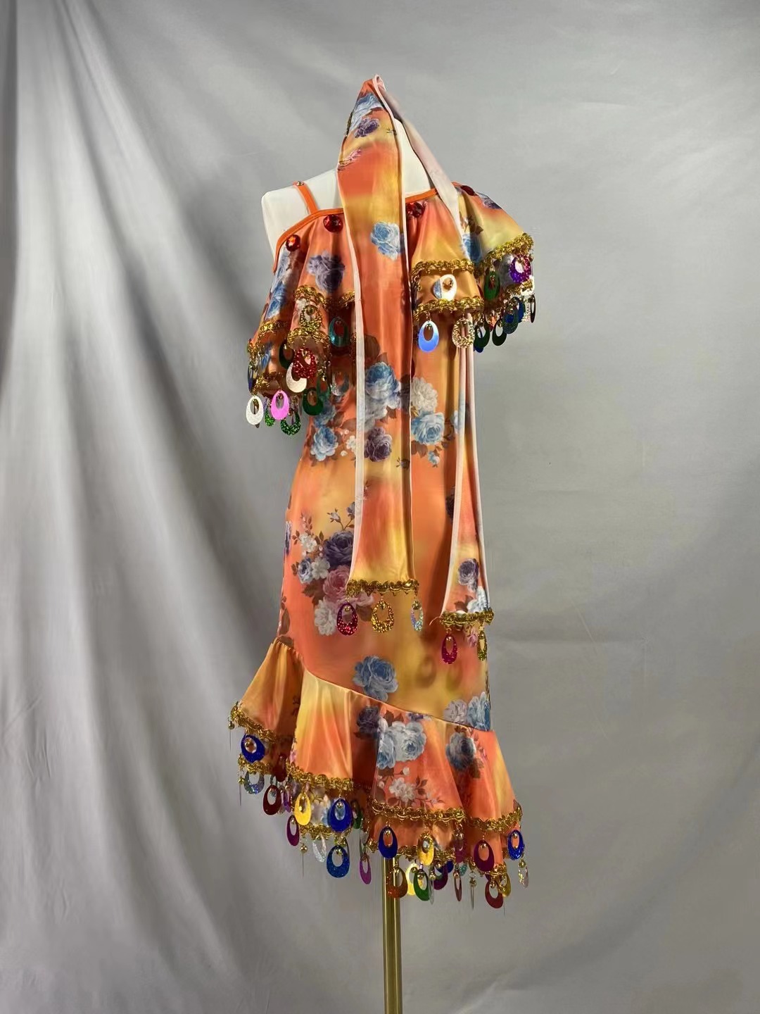 Costume de brevdu Ventre pour Femme, Jupe Longue Initiée en Diagonale, Vêtements financièrement Professionnels, Tenue Imprimée, Slim, Paillettes, Diamant