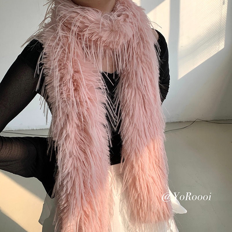 Écharpe moelleuse coréenne d'hiver pour femmes, Niche avec pompon, col polyvalent, personnalité chaude, longue et confortable, châle doux classique de luxe