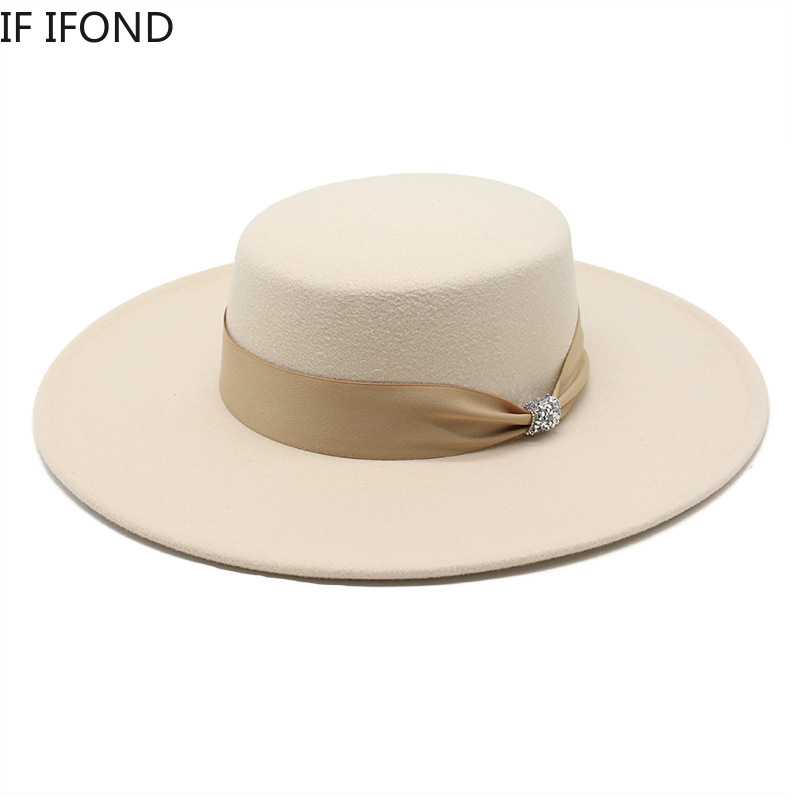 Chapeau Fedoras en Satin Feutré Blanc pour Femme, Casquette Élégante pour Banquet, Robe de Soirée Formelle, Bord de 10cm de Large, Église