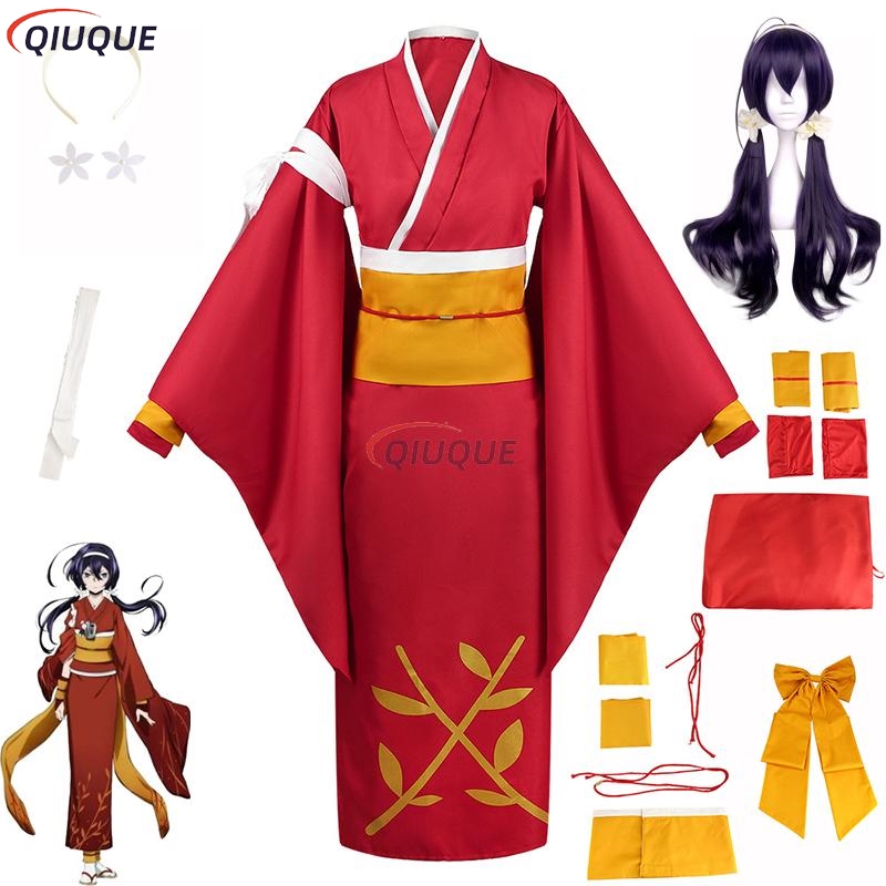 Costume de cosplay Izumi Kyouka avec coiffe, perruque de cosplay Anime BSD, Kimono Yukata pour femmes, tenue de carnaval d'Halloween