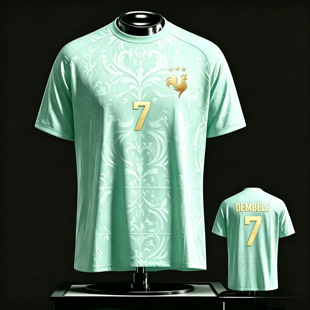 Nouveau maillot de football style français avec badge Coq Doré imprimé, T-shirt respirant à col rond et manches courtes, hauts de sport d'extérieur unisexe