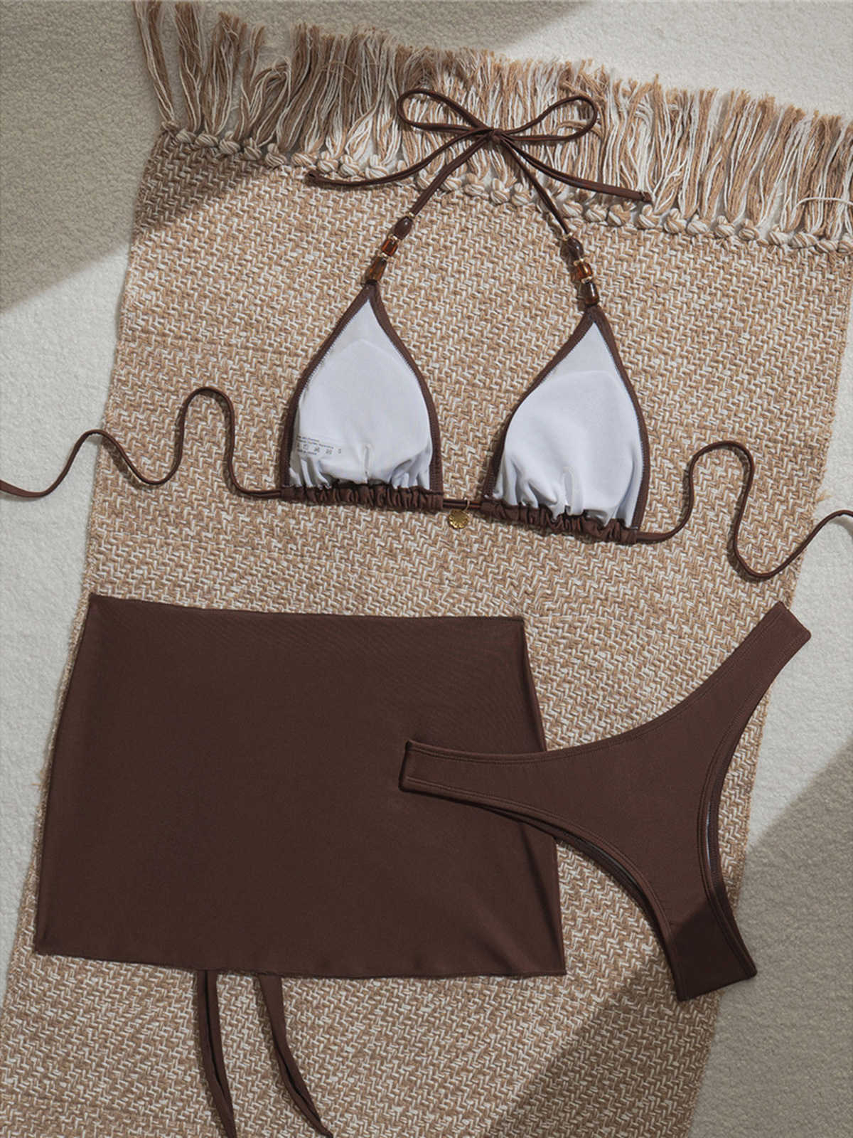 Maillot de bain femme avec jupe, bikini halter, maillot de bain brésilien rembourré, ensemble de bikini trois pièces.