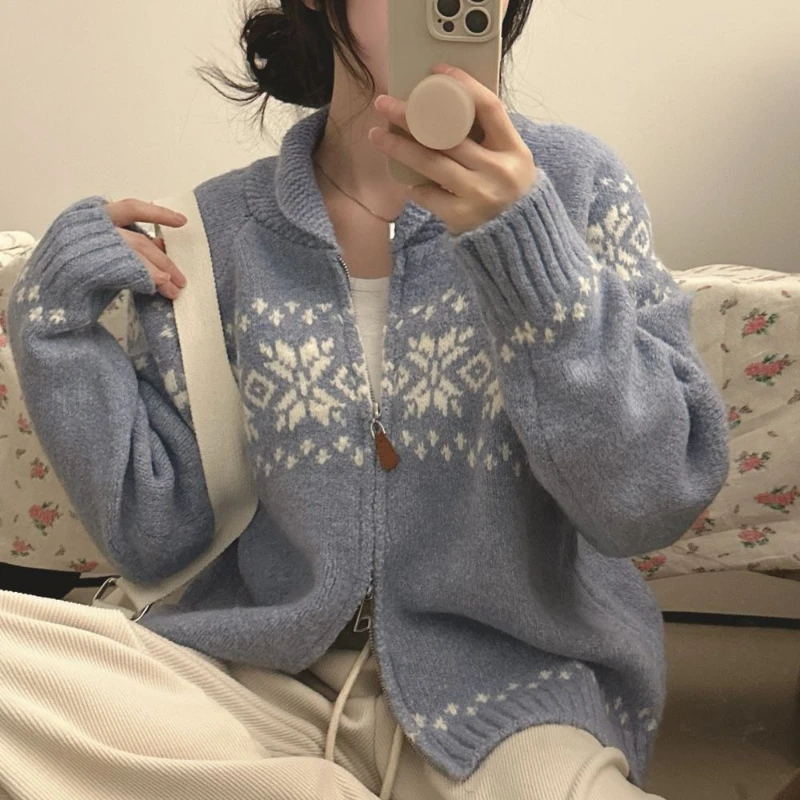 Nouveau automne hiver femmes mode élégant tricots à manches longues pull automne Style coréen décontracté haut tricoté fermeture éclair revers veste