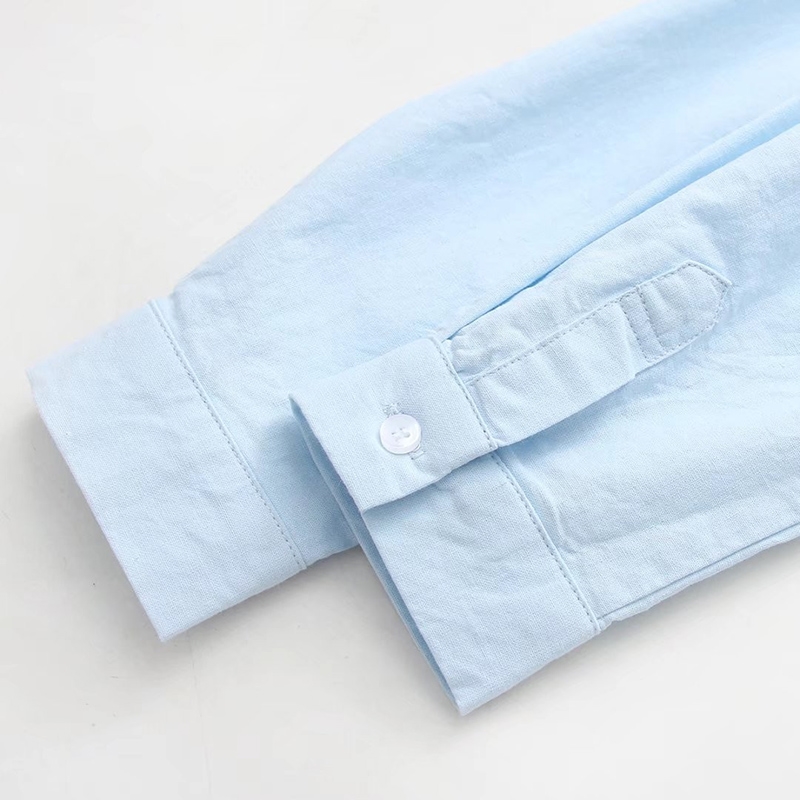 Chemises blanches en lin pour femmes, chemisiers bleus à manches longues, col montant, hauts de bureau pour femmes, vêtements féminins, couleur unie, printemps 2026